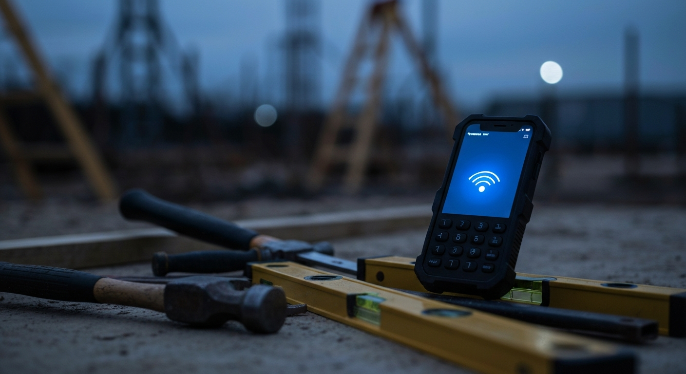 Trades contractor's phone ringing on a job site at night in Grande Prairie