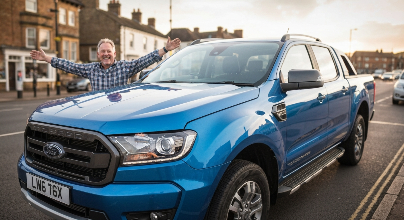 Happy customer standing next to their sold pickup truck in Littleover, Derby