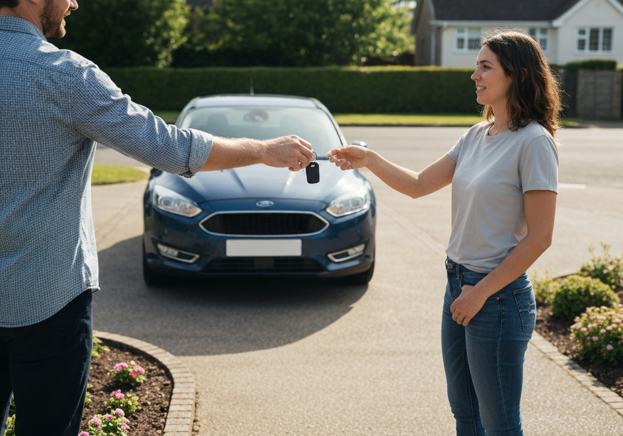 Selling a car in Derby - person handing over car keys on driveway