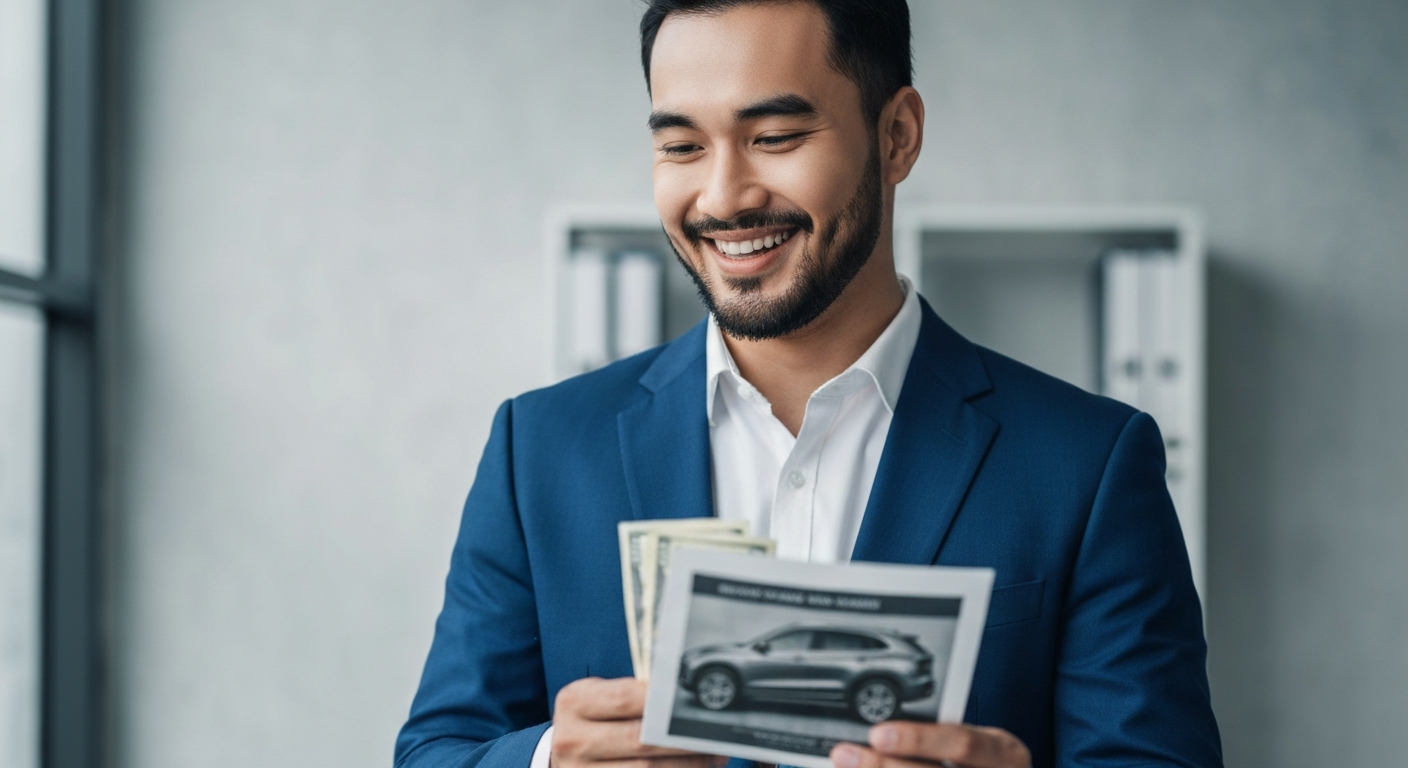 Sell car fast Derby - Happy customer receiving instant payment