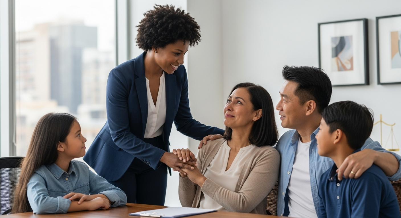 Compassionate attorney helping a diverse family