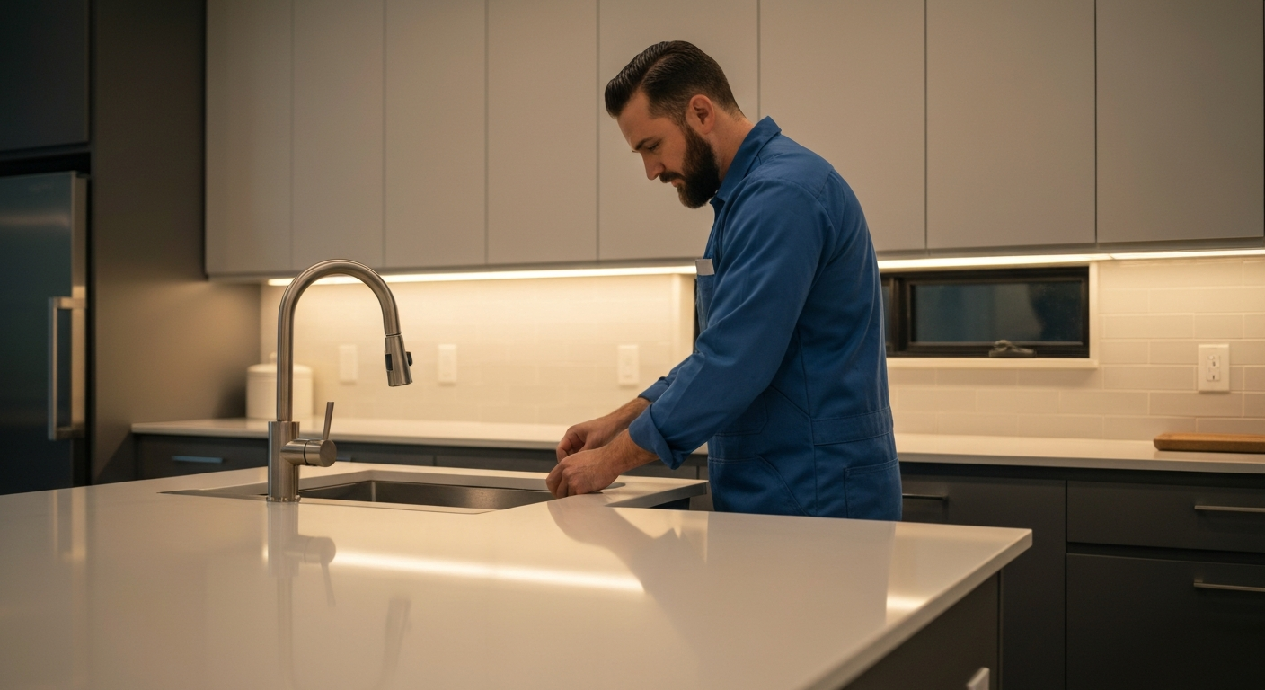 Professional plumber working in Atlanta home