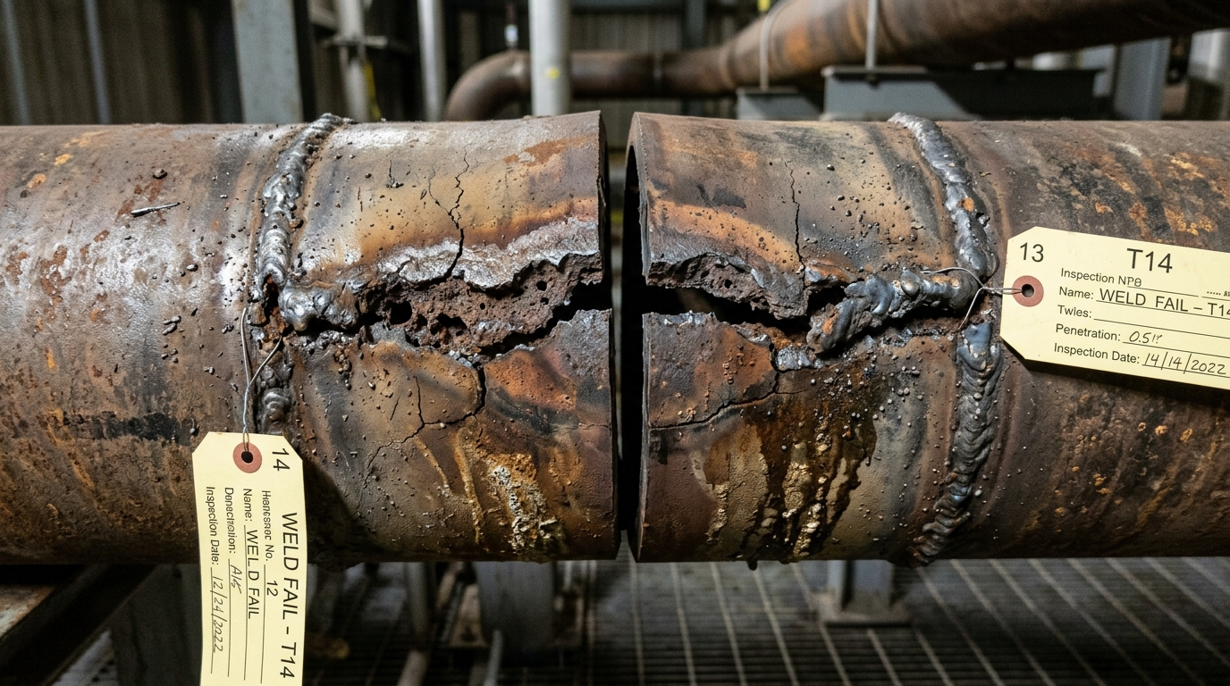 Broken structural weld before repair