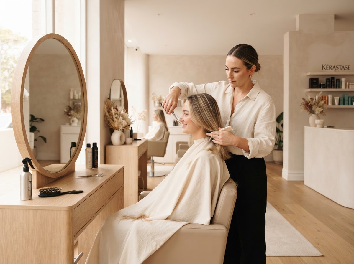 Stylist cutting a client's hair in the salon
