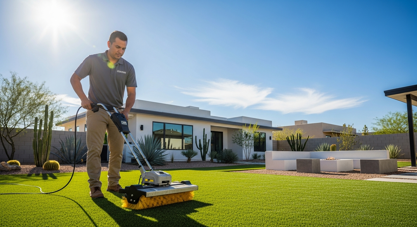 The Turf Cleaners professional team restoring artificial turf in El Paso, TX
