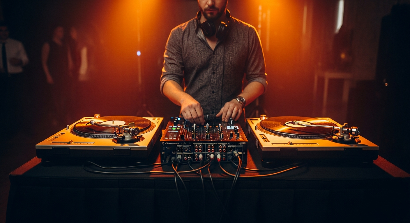 Professional DJ setup at a mid-sized event