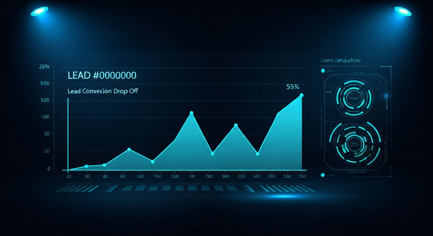 High-tech line chart showing lead conversion drop-off over time