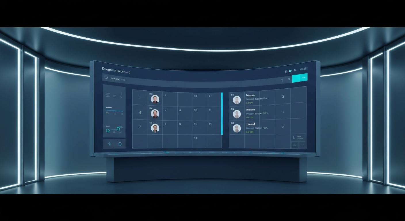 Glowing holographic calendar interface showing empty schedule blocks