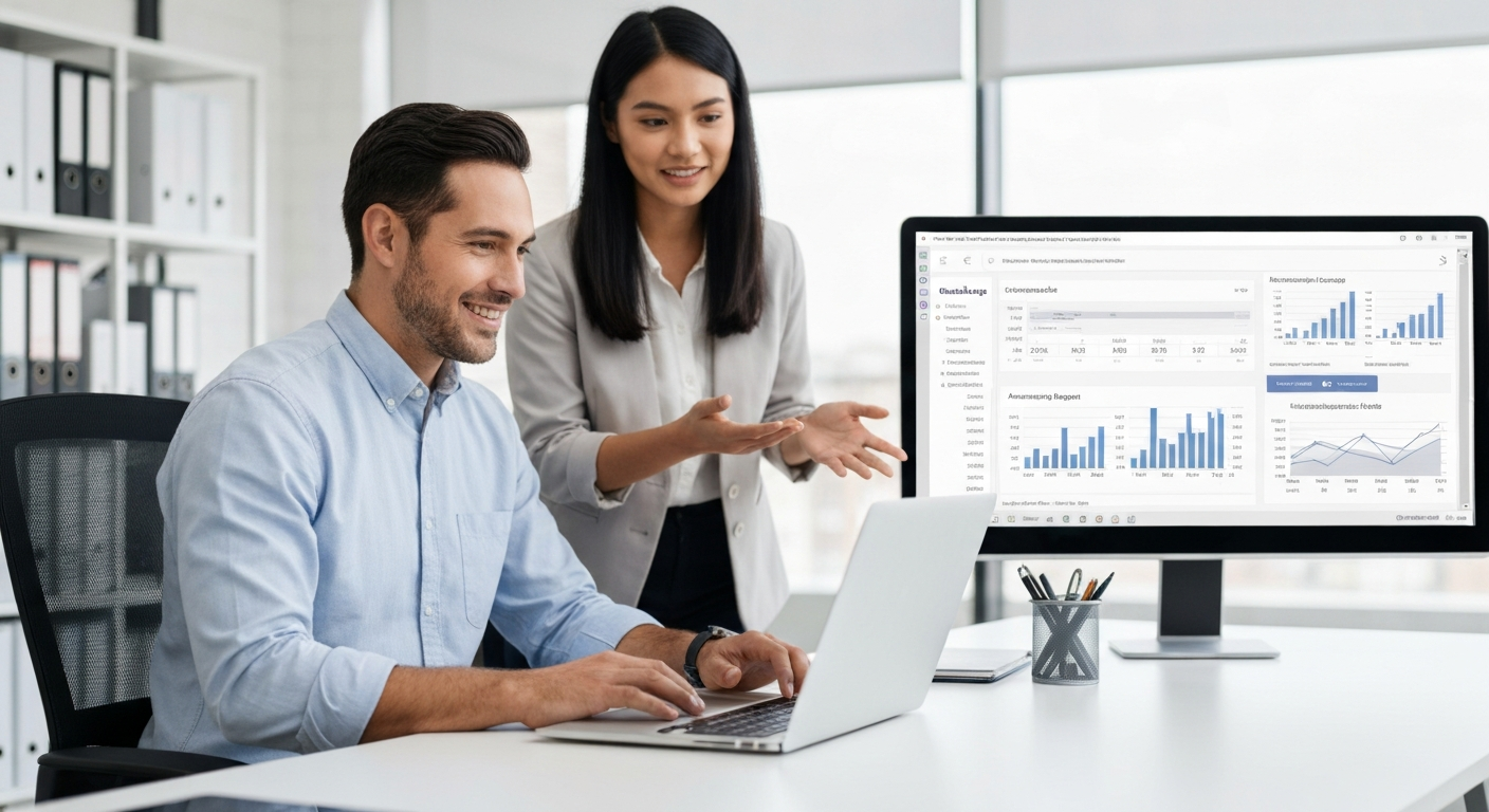 Empresario latino recibiendo ayuda con QuickBooks para administrar las finanzas de su negocio