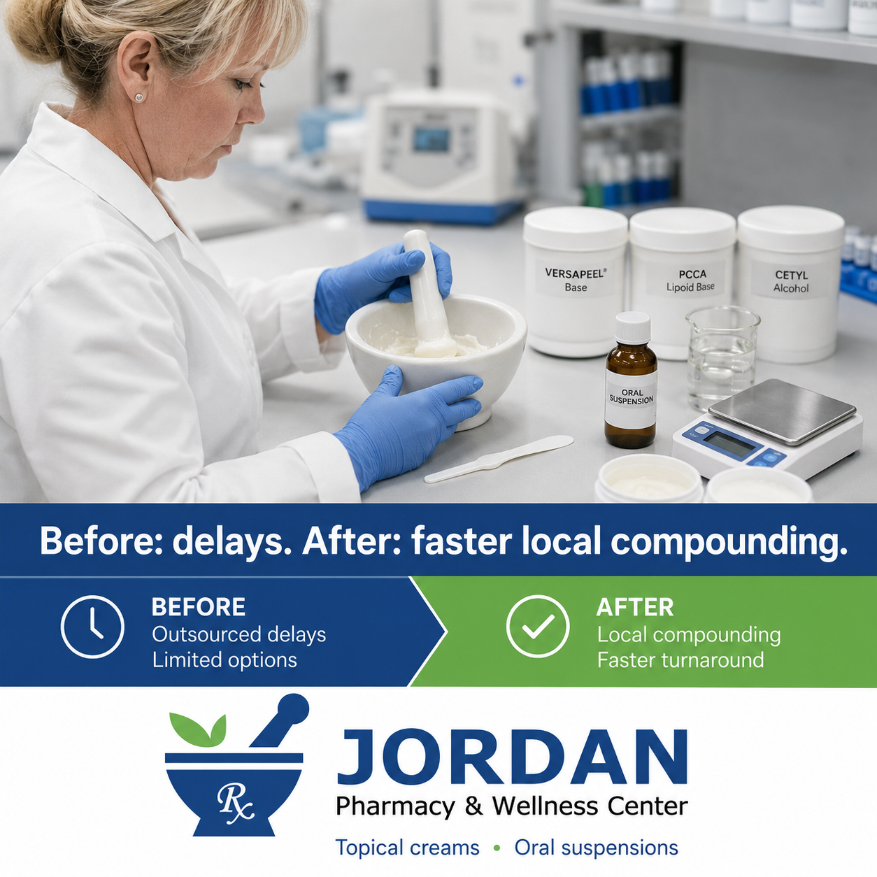 Faster local same-day compounding support for healthcare practices at Jordan Pharmacy