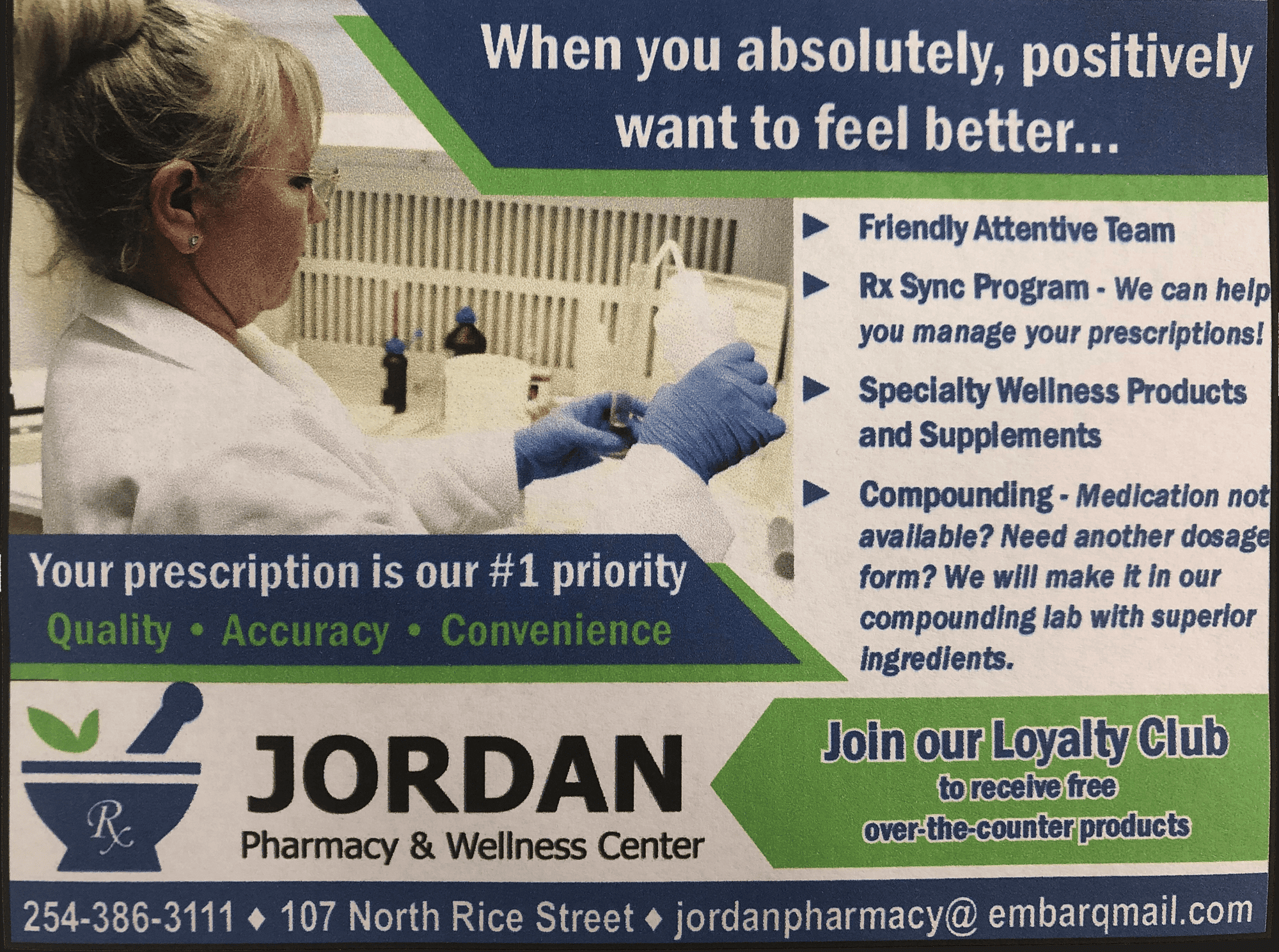 Jordan Pharmacy compounding lab preparing custom medications