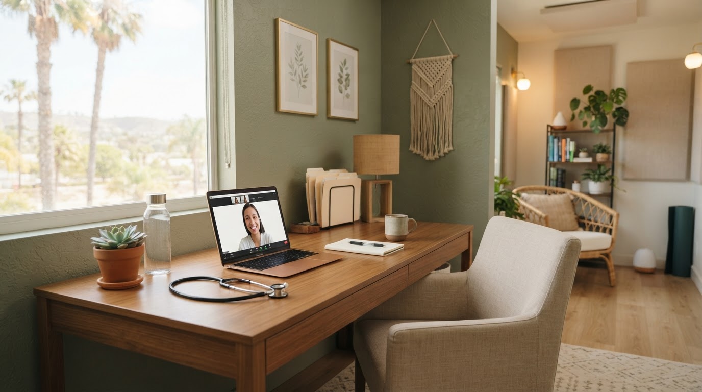 San Diego Naturopathic office in Mission Valley set up for a virtual telehealth appointment
