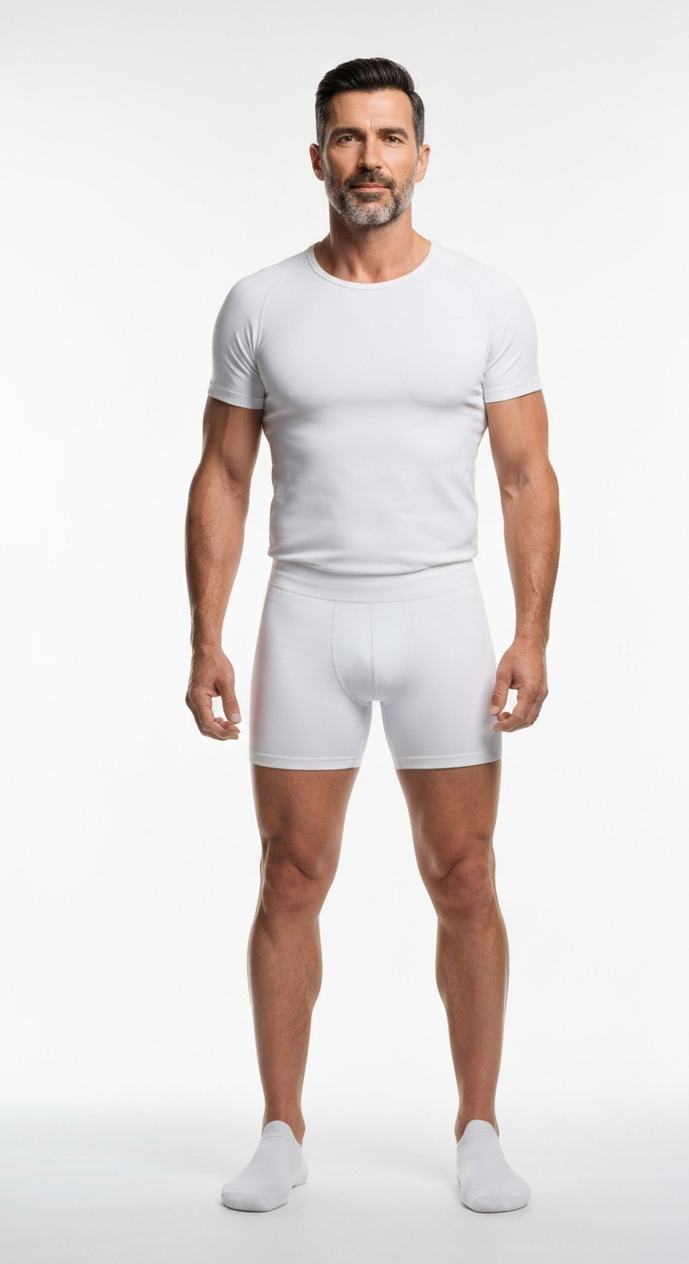 Interactive anatomy — healthy man in white athletic wear