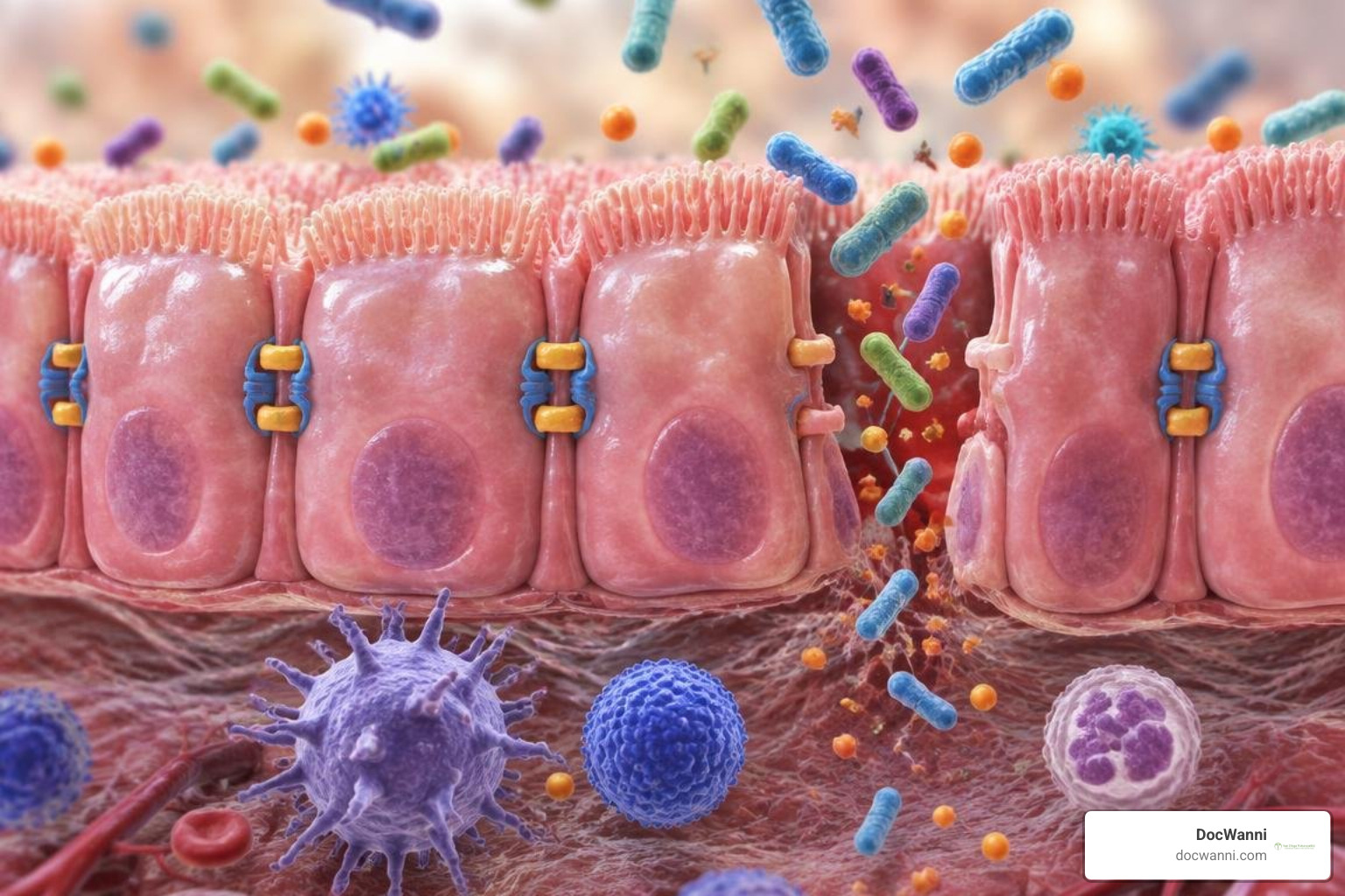 Mucosal barrier permeability and tight junction disruption diagram