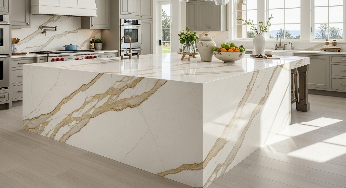 Taj Mahal quartzite kitchen island β luxury Utah home remodel Alta Home Group