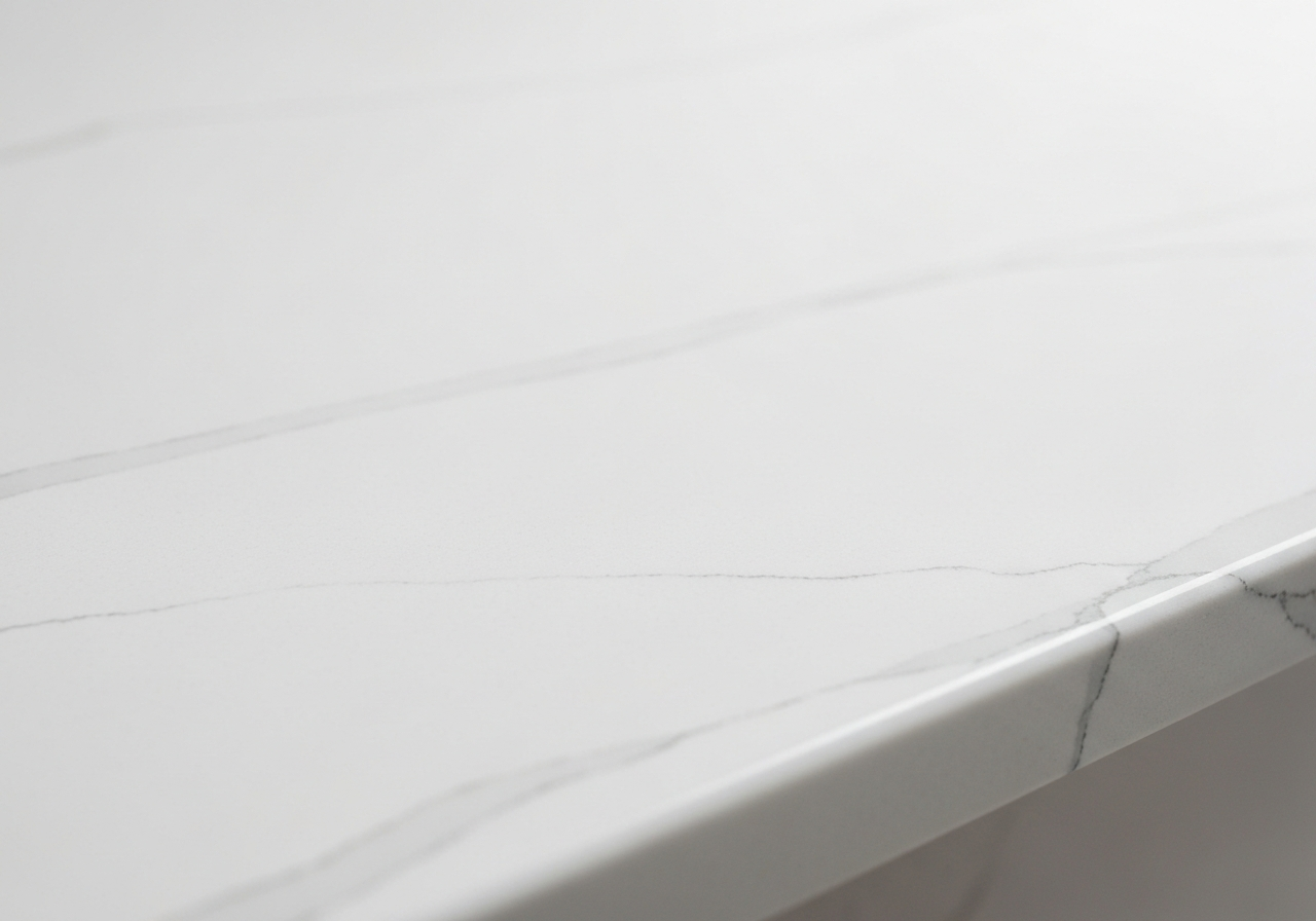 White quartz countertop slab with subtle gray veining for Utah kitchens
