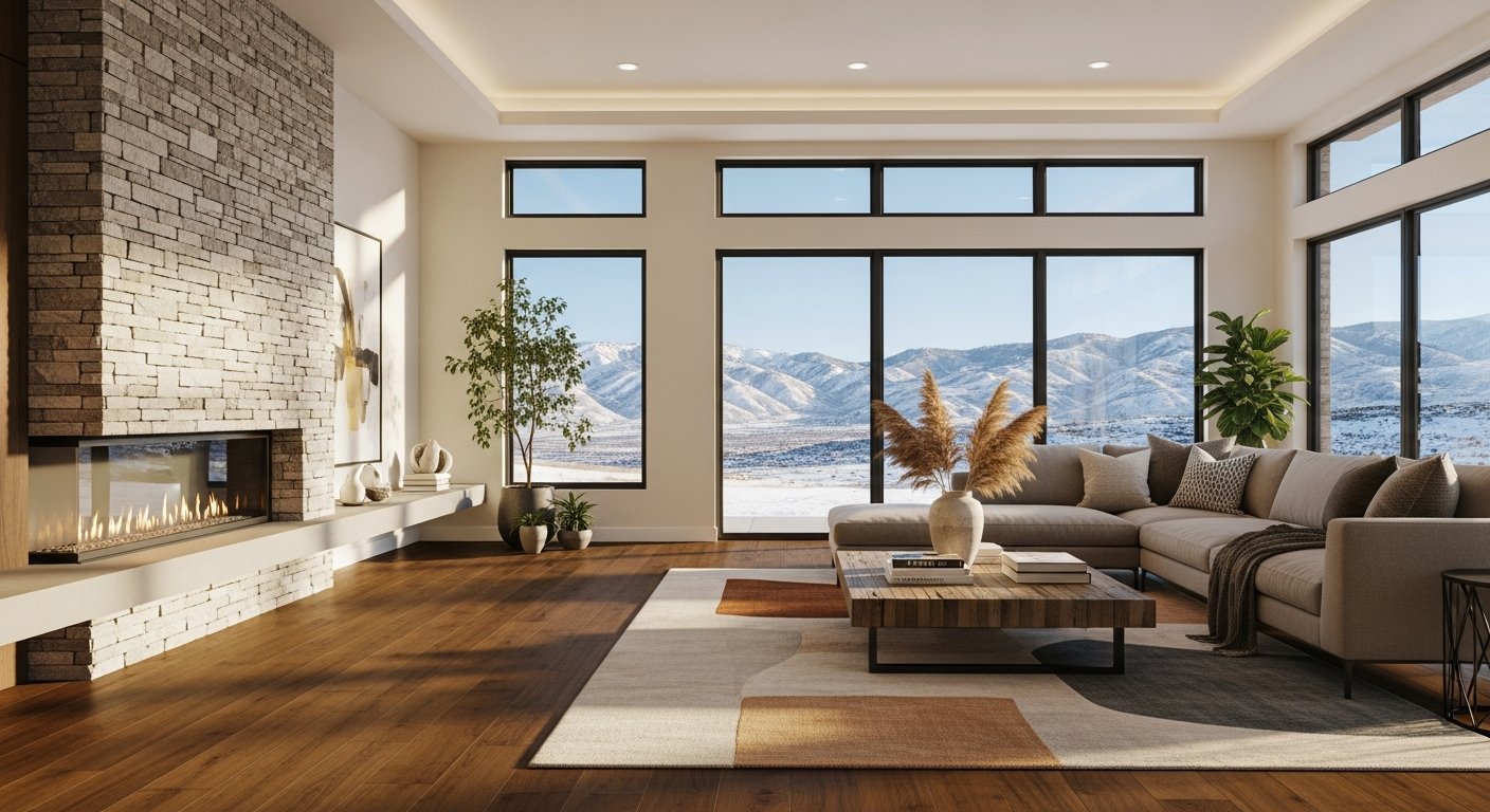Premium hardwood flooring in a modern Utah living room