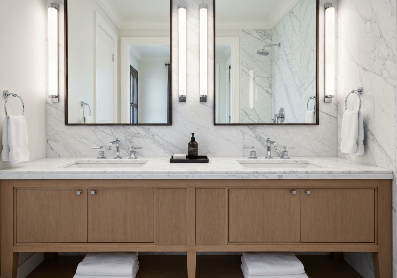 Custom stone bathroom vanity countertop with undermount sink in Utah master bathroom remodel