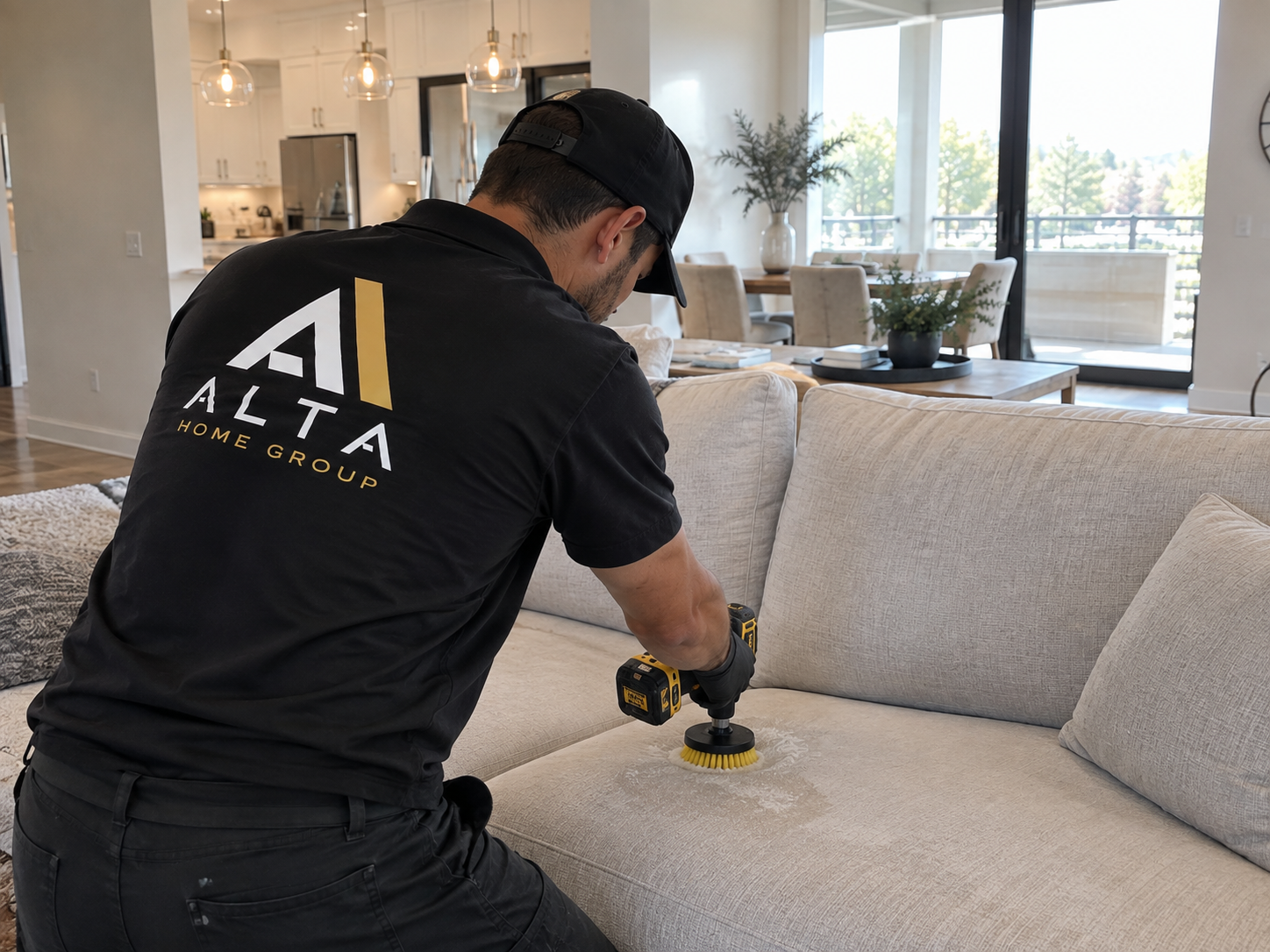 Professional upholstery and sofa cleaning service in a Utah home