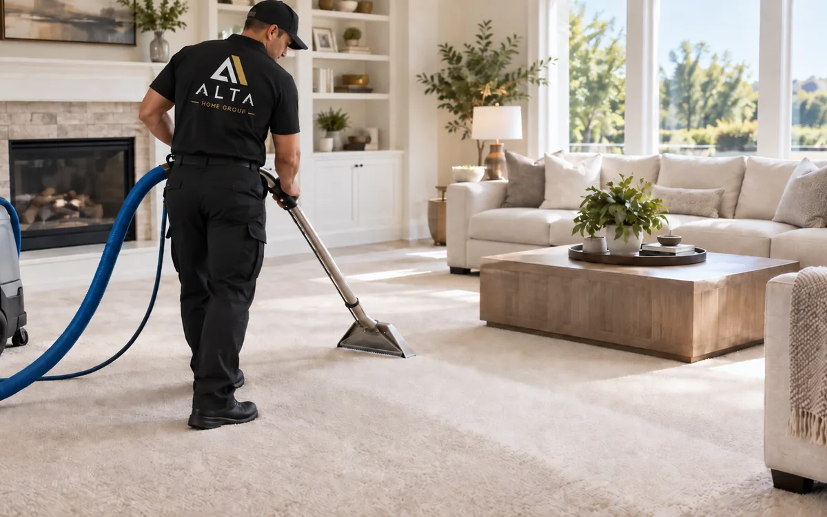Professional carpet cleaning service in a Utah home