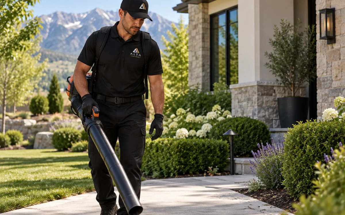 Alta Home Group professional providing landscape and exterior property care at a Utah home