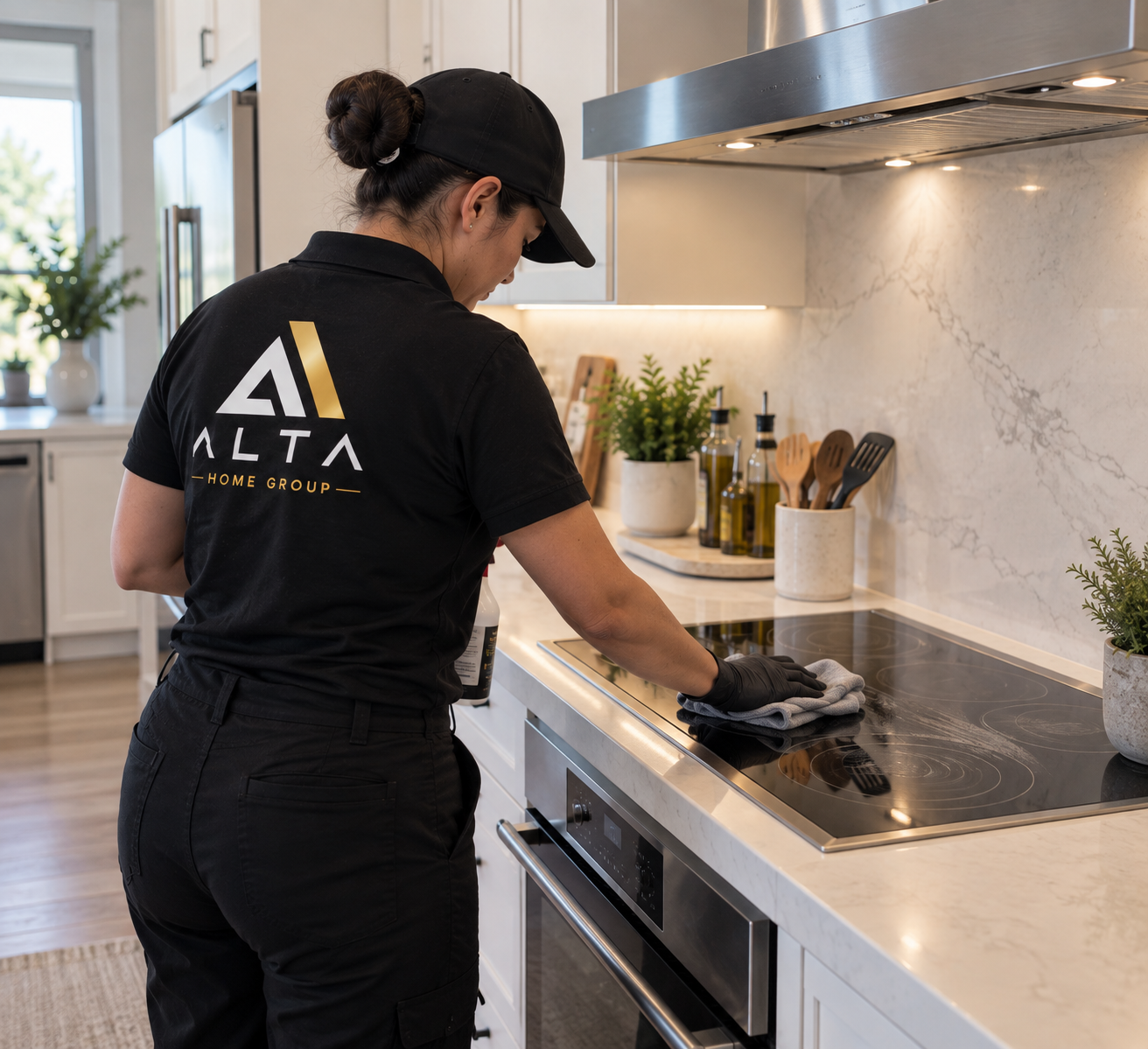 Professional house cleaning service in a modern Utah home