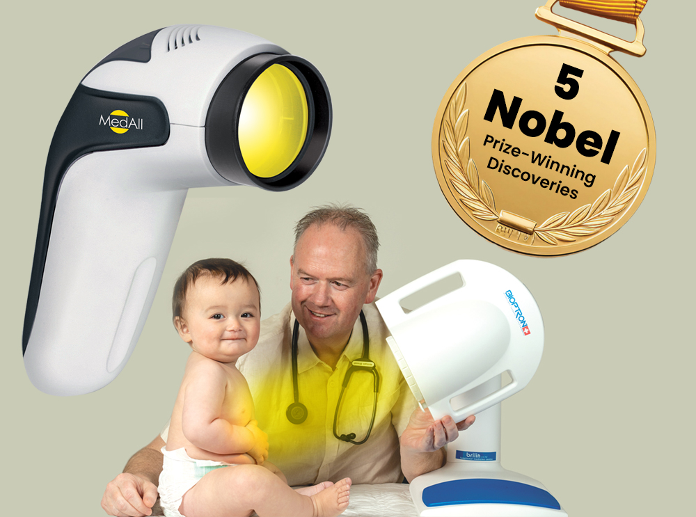 Person using Bioptron light therapy device