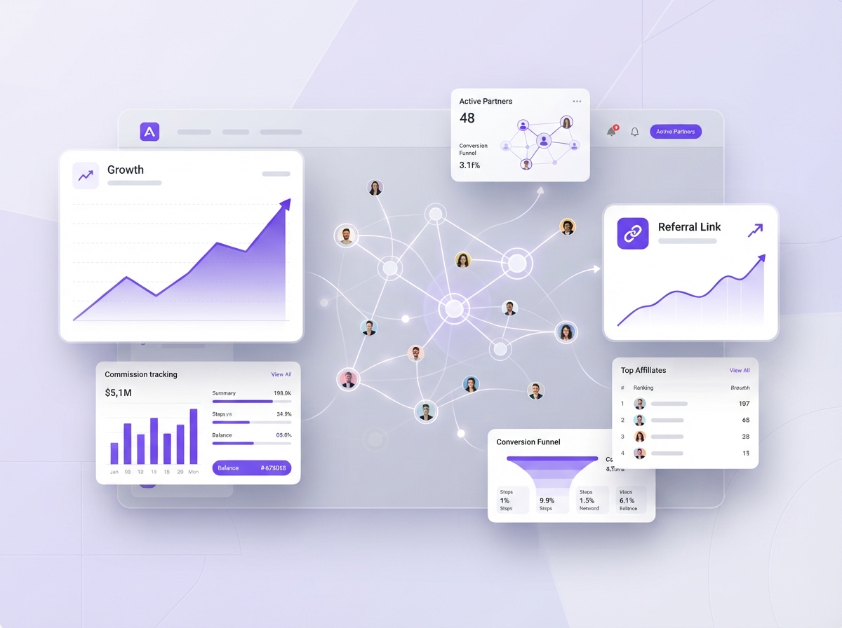 Arqua affiliate partner portal with referral tracking and commission dashboard