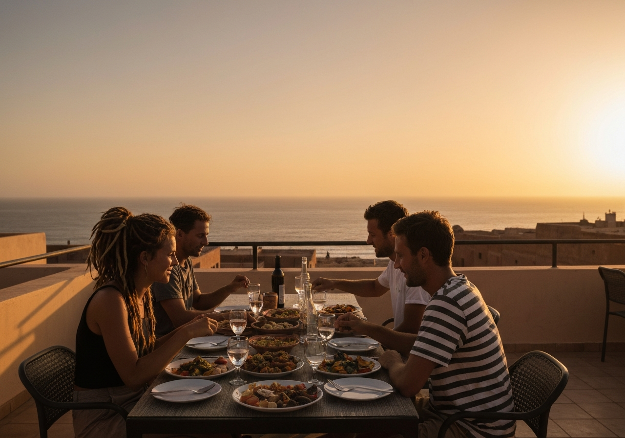 Shared dinner after surf and yoga day