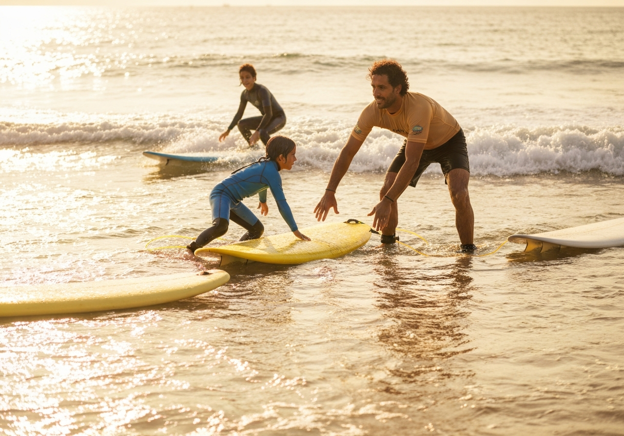 Surf lesson on the beach in Taghazout with Golven Surf Morocco