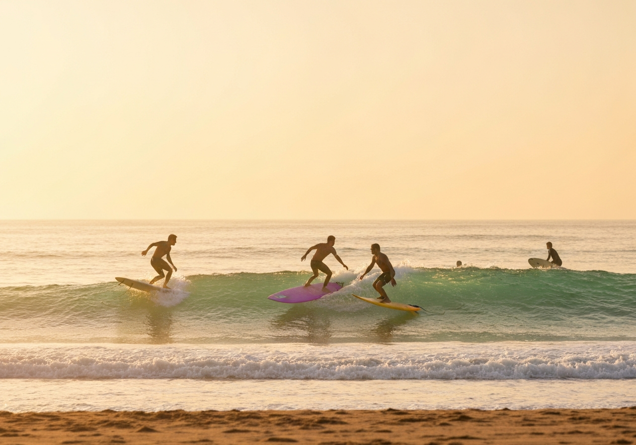 Surfers enjoying a day off exploring Taghazout