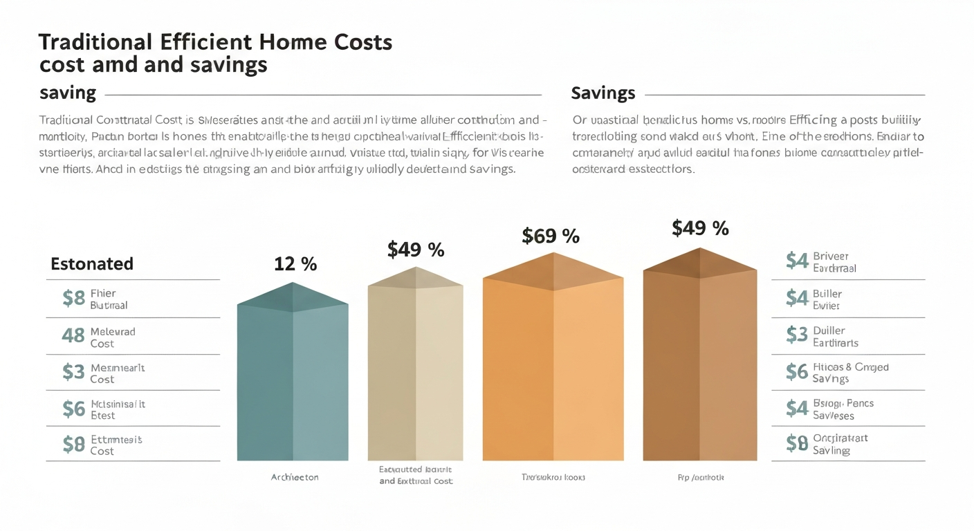 Professional chart comparing traditional vs efficient home construction costs and savings