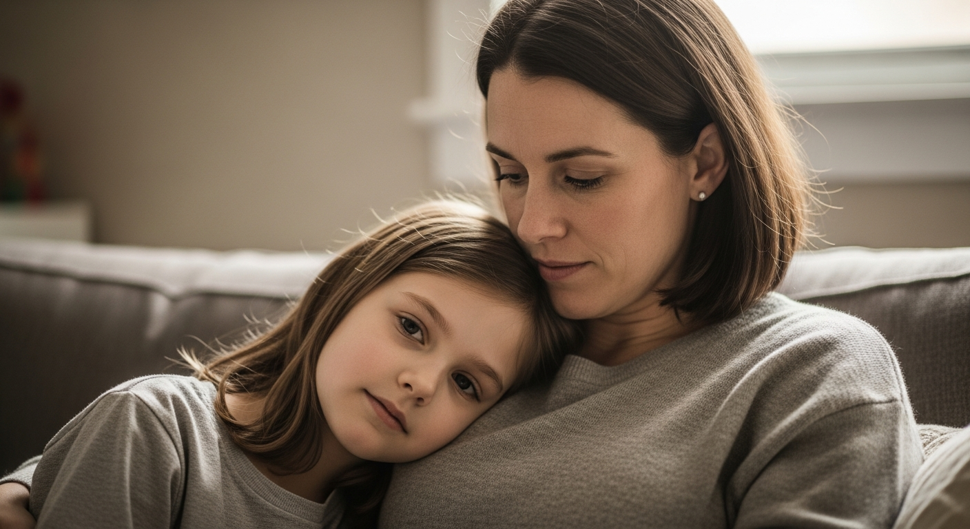 A mother and child in a calm, connected moment