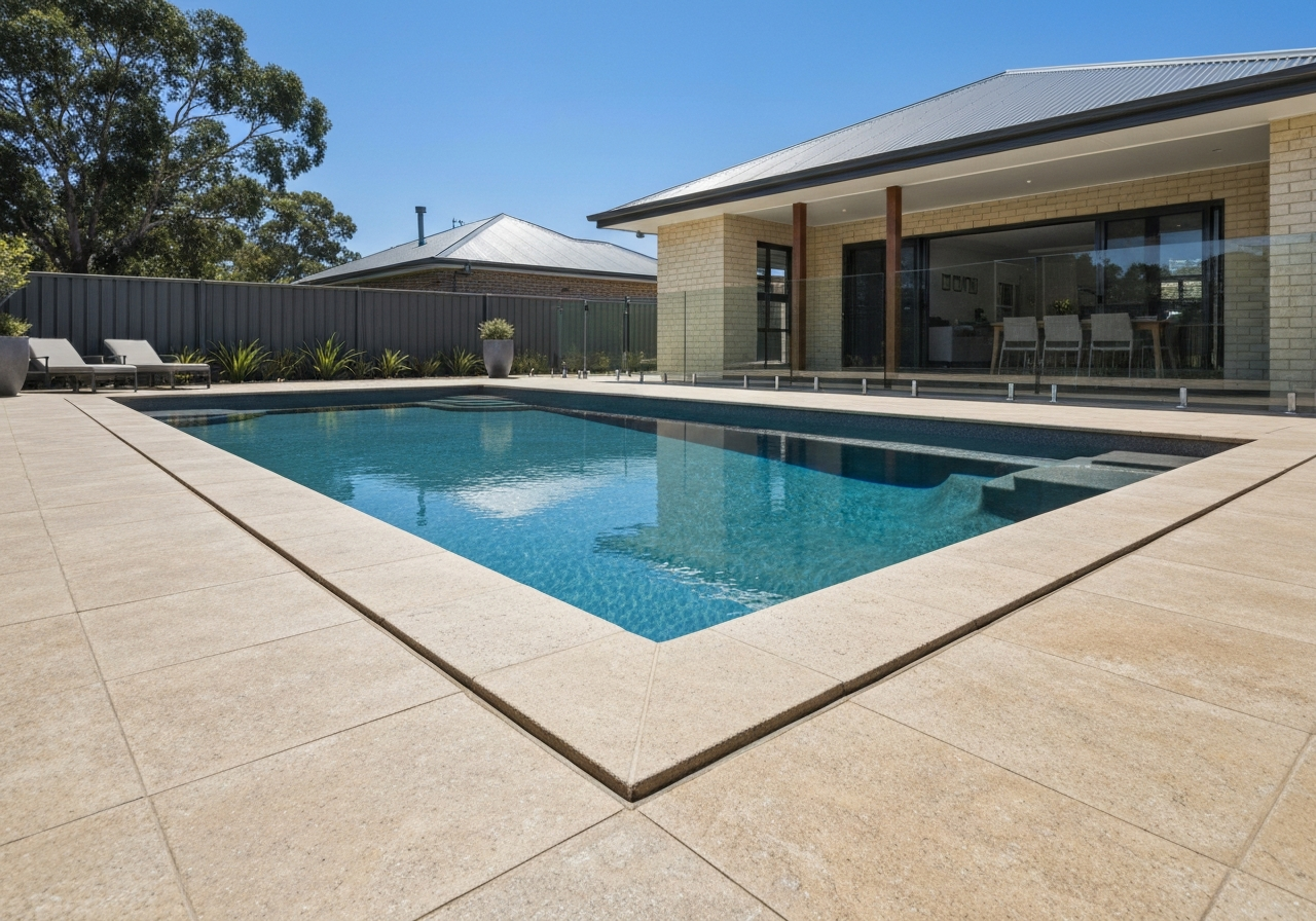 Permeable stone coating around a swimming pool on the Gold Coast