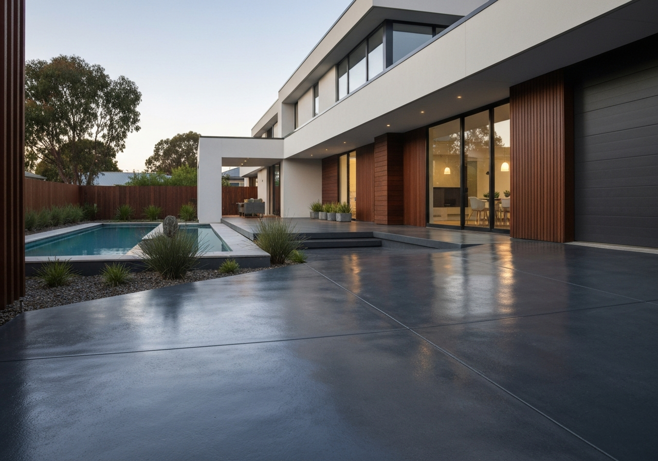Resurfaced concrete driveway with premium coating in South East Brisbane
