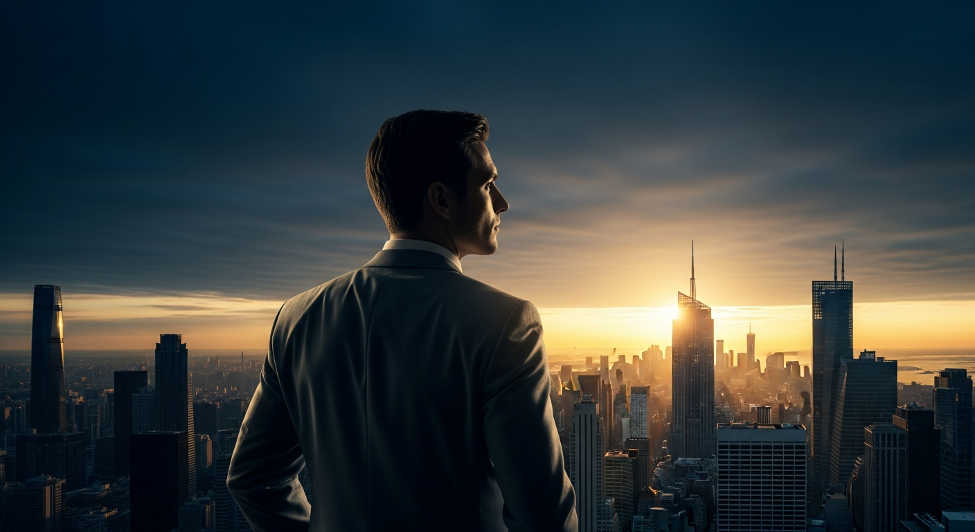 Executive leader looking over city