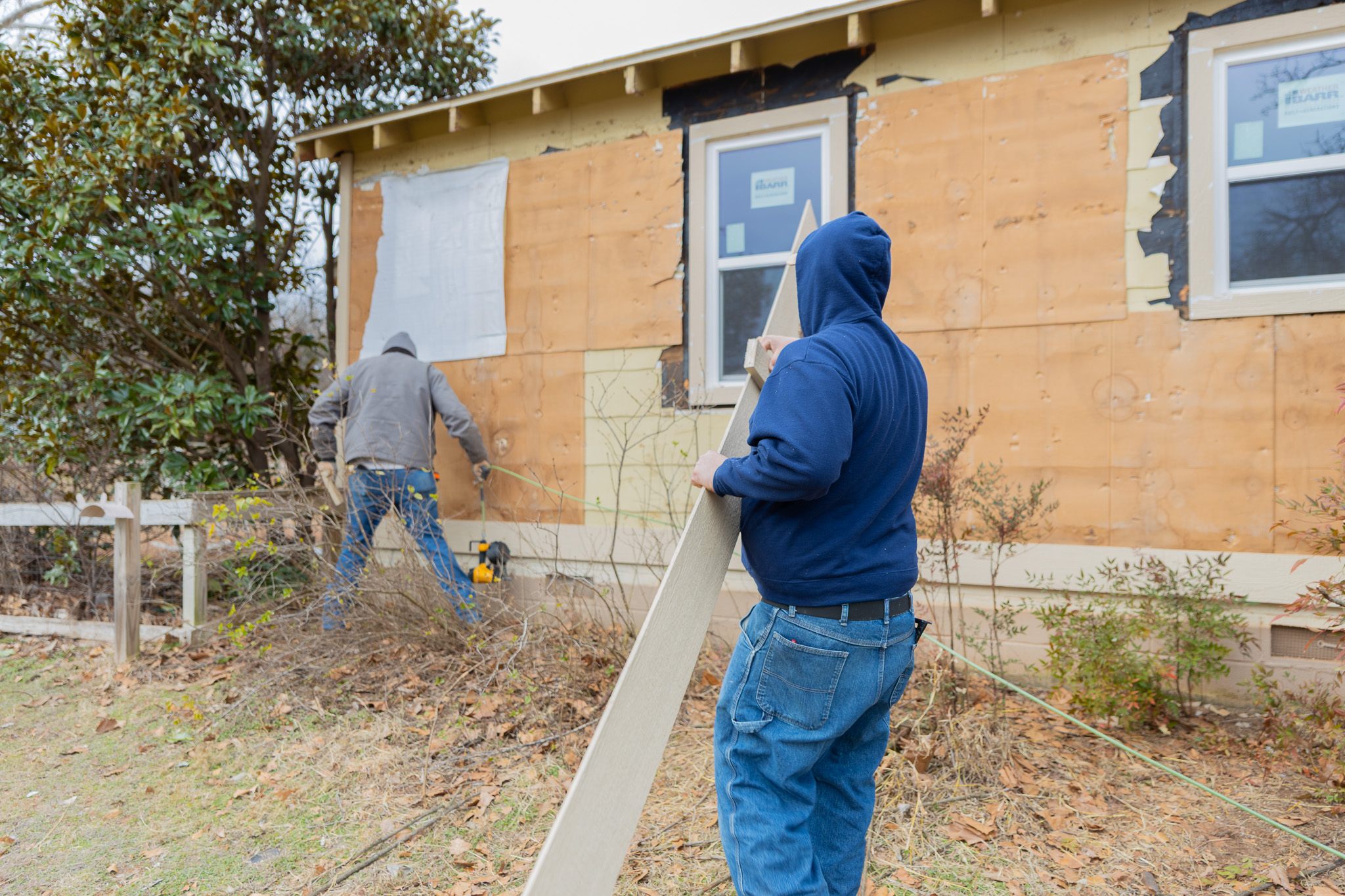 Exterior siding and sheathing renovation in progress by Renovate Stillwater team in Stillwater, OK