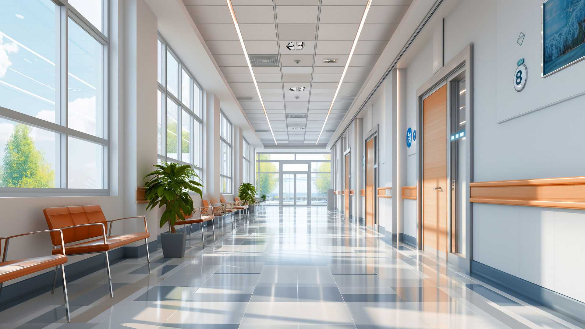 Modern hospital hallway - Jones Mobility Transport serves Maryland
