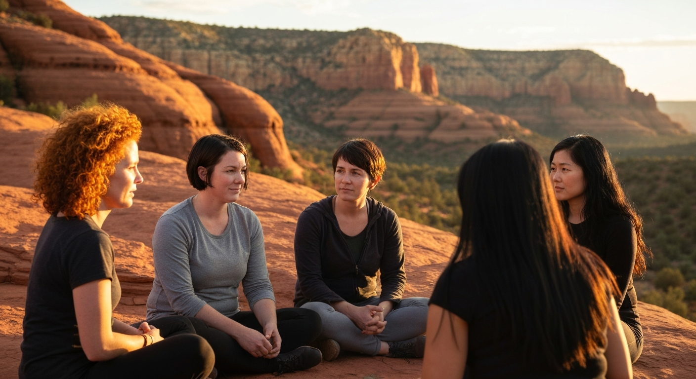 Women connecting in a circle in Sedona