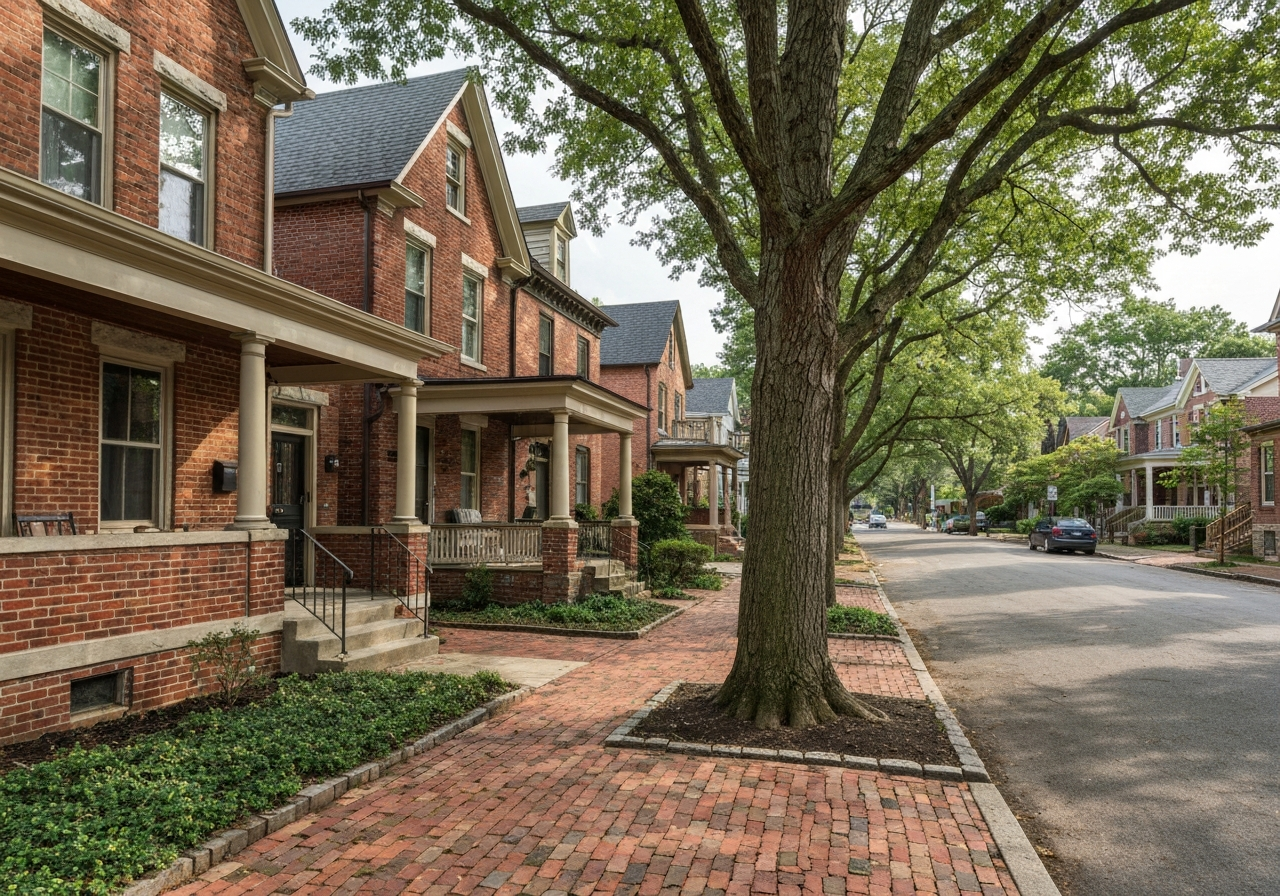 Historic Covington neighborhood with restored brick homes