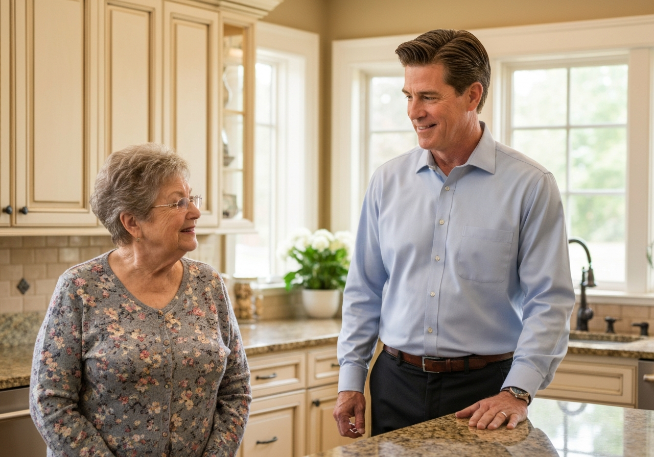 Real estate consultation with older homeowner