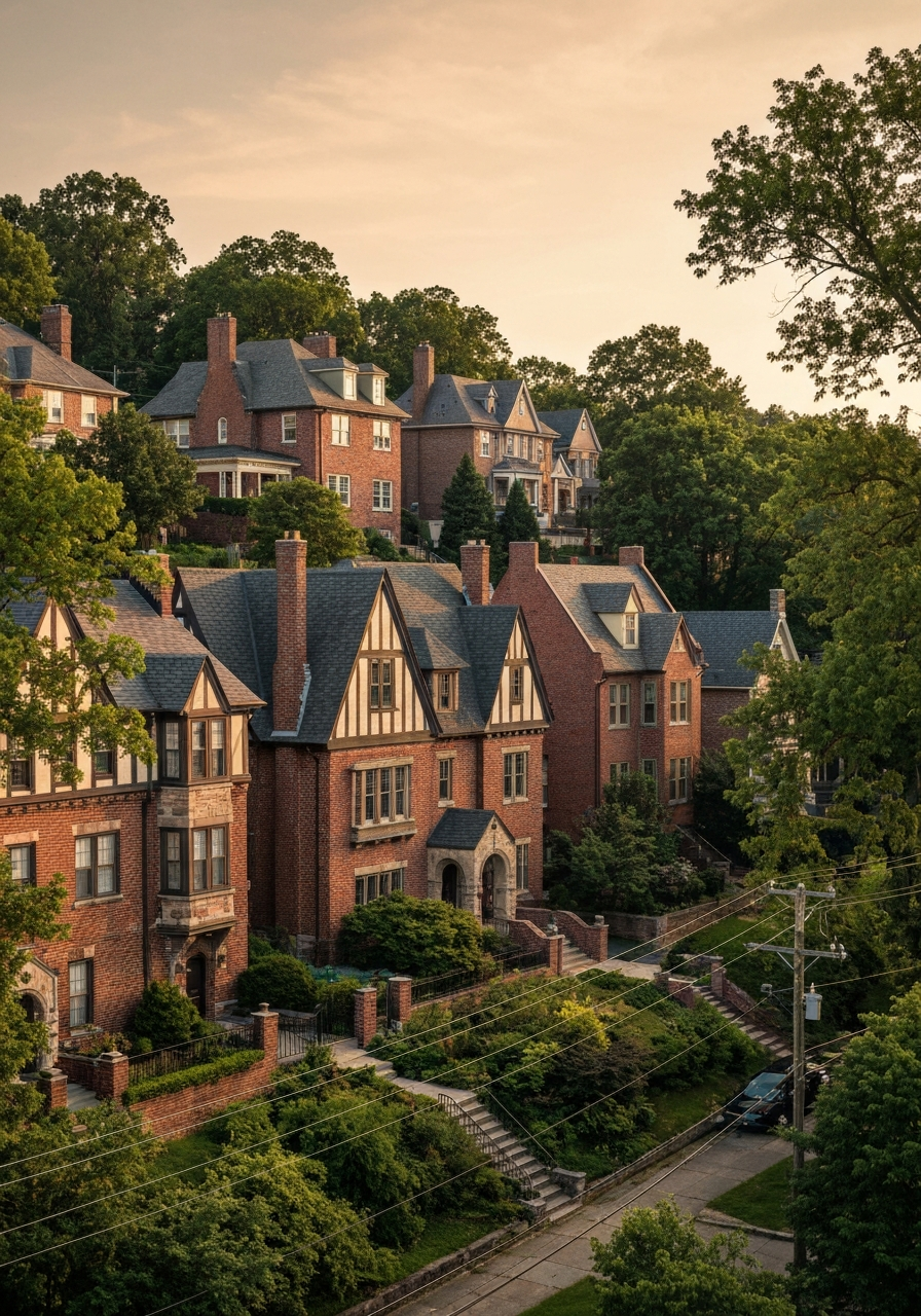 Historic Park Hills neighborhood with mature trees