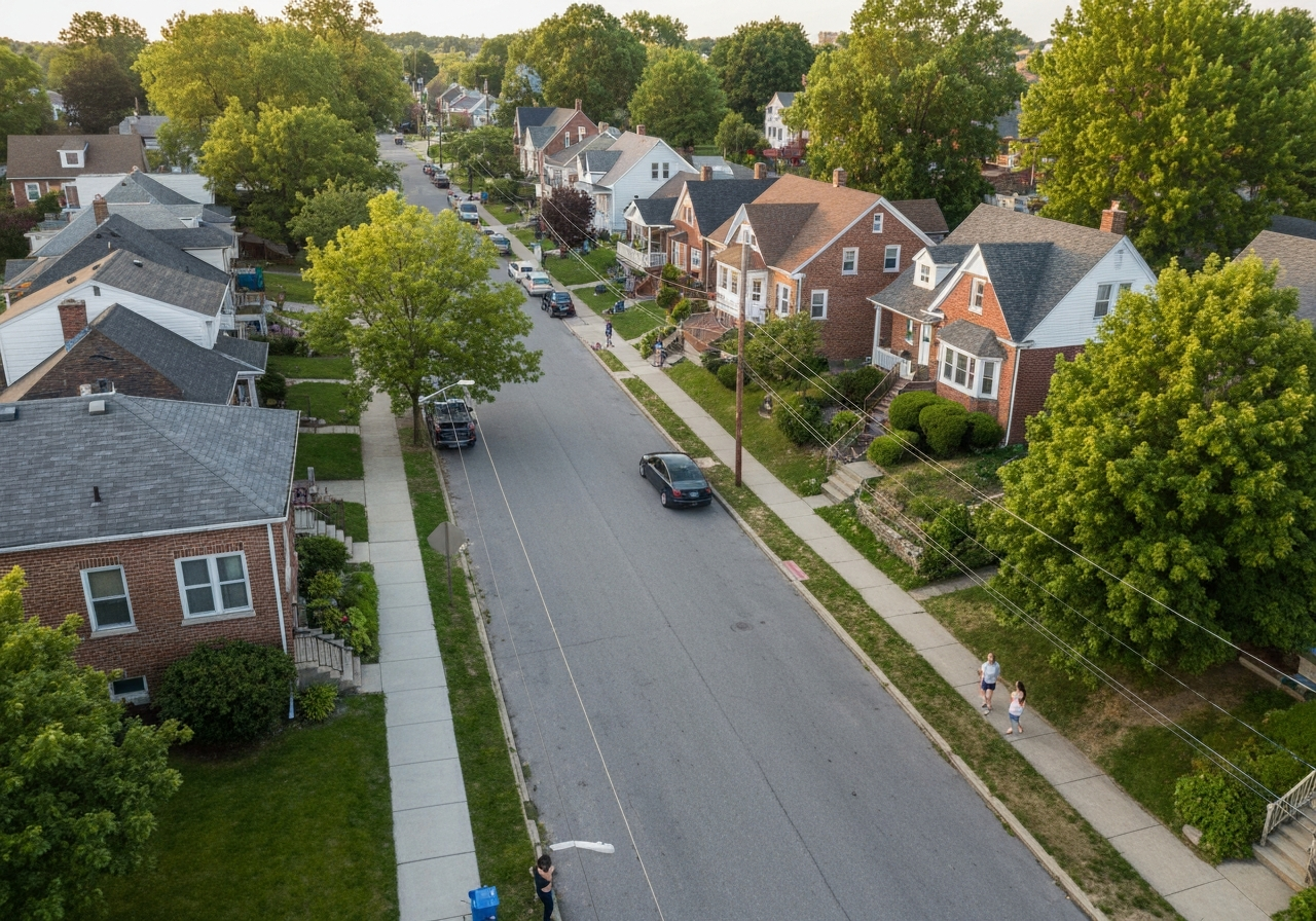 Residential neighborhood street in Delhi Township Ohio