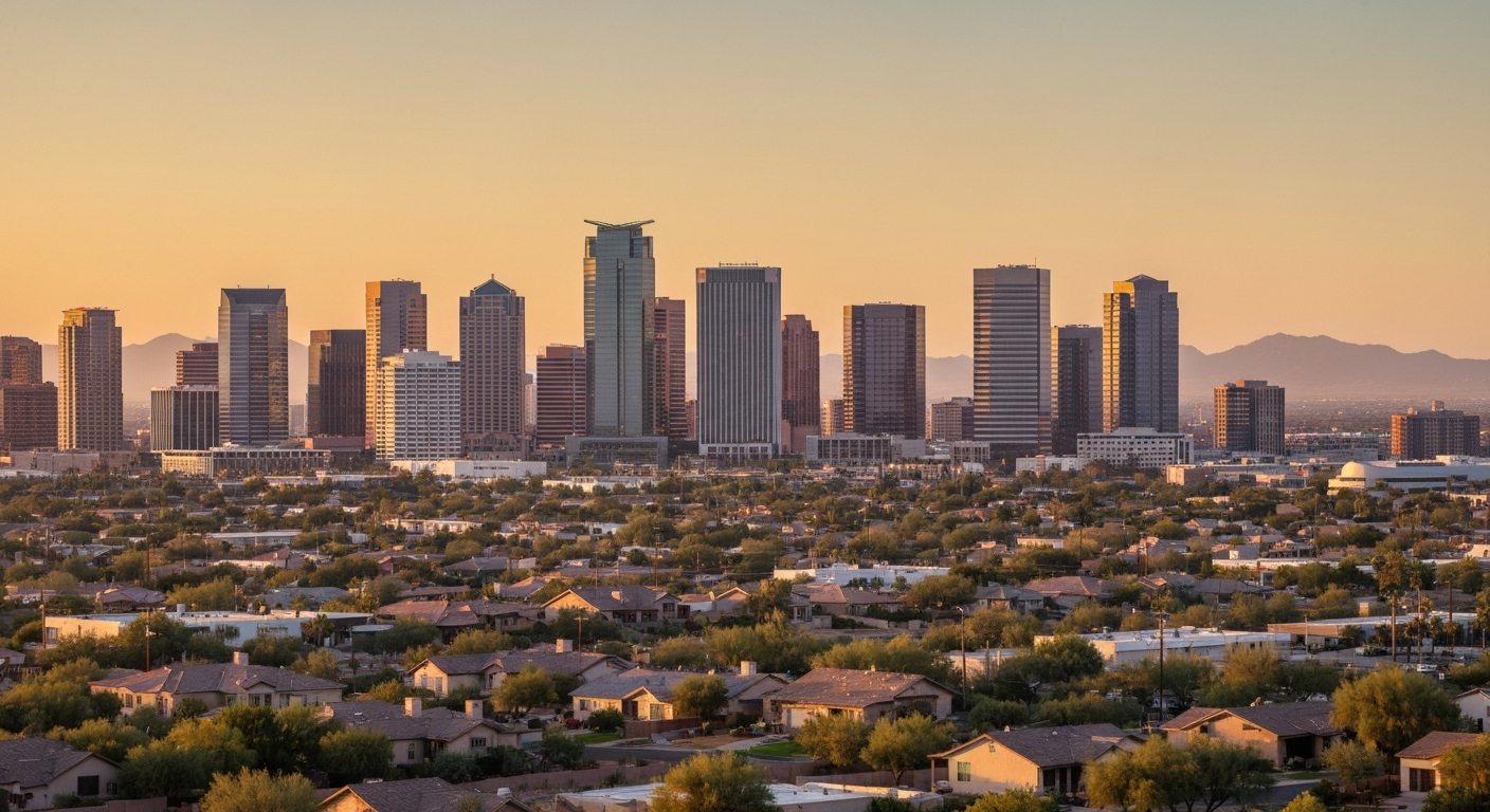 Phoenix Arizona skyline and homes