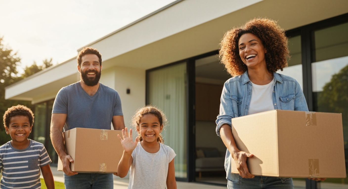 Happy family moving into new home