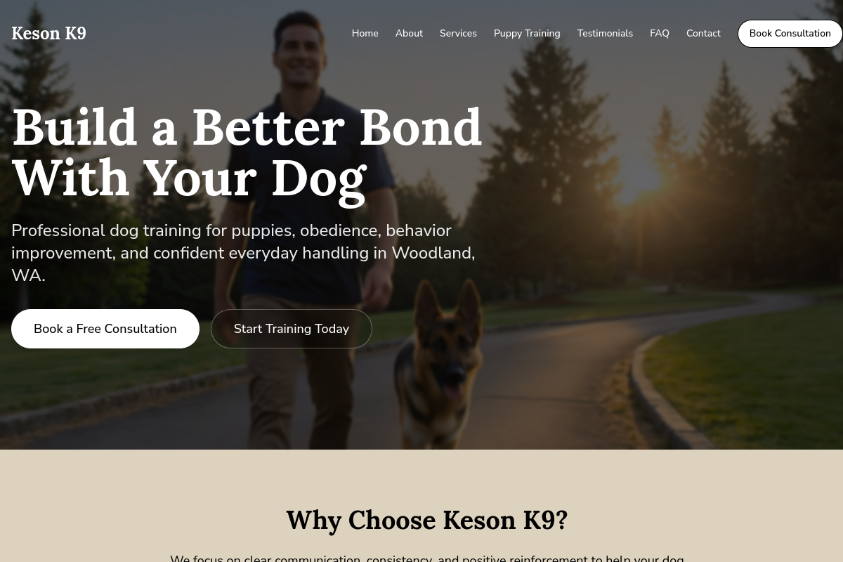 Keson K9 Dog Training website screenshot