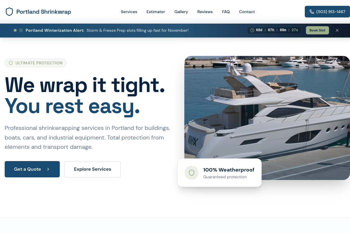 Portland Shrinkwrap website screenshot