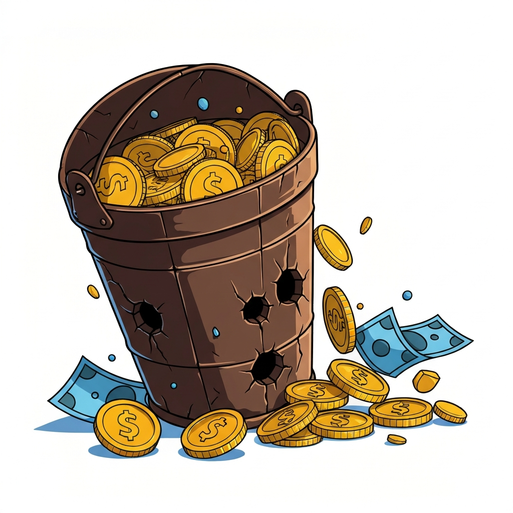 Leaky bucket concept showing lost revenue