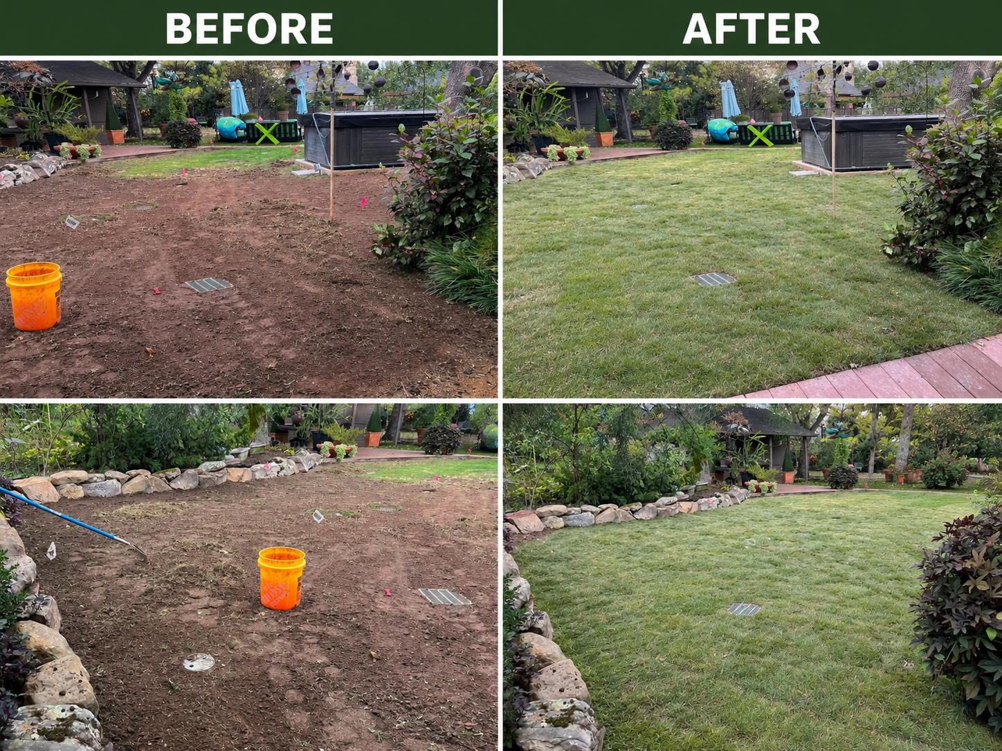 Before and after lawn sod installation with irrigation system in Oklahoma City
