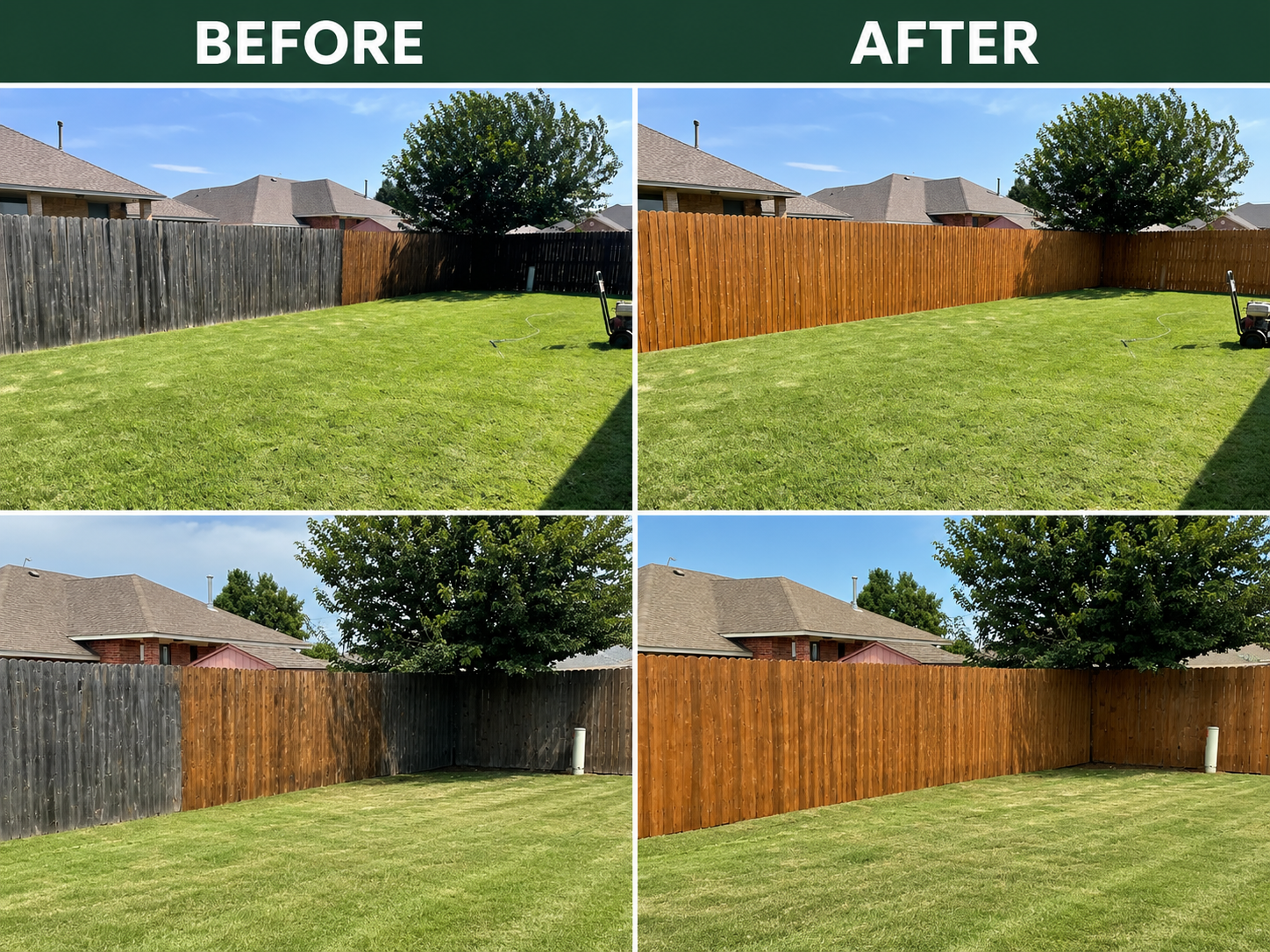 Before and after outdoor restoration and fence property improvements in OKC